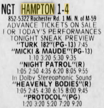 Hampton 4 Theatres - 1985 AD AS NGT